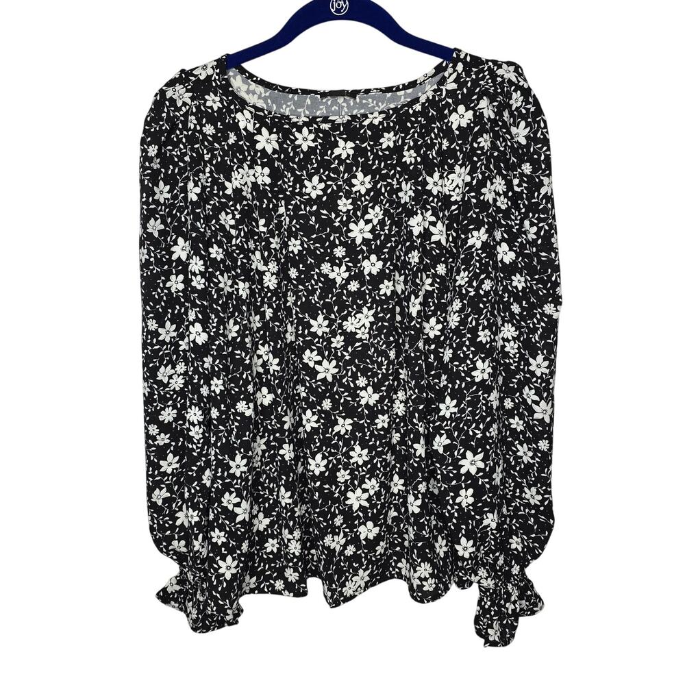 Ann Taylor Black White Floral Long Sleeve Puff Shoulder Blouse Size XS NWT